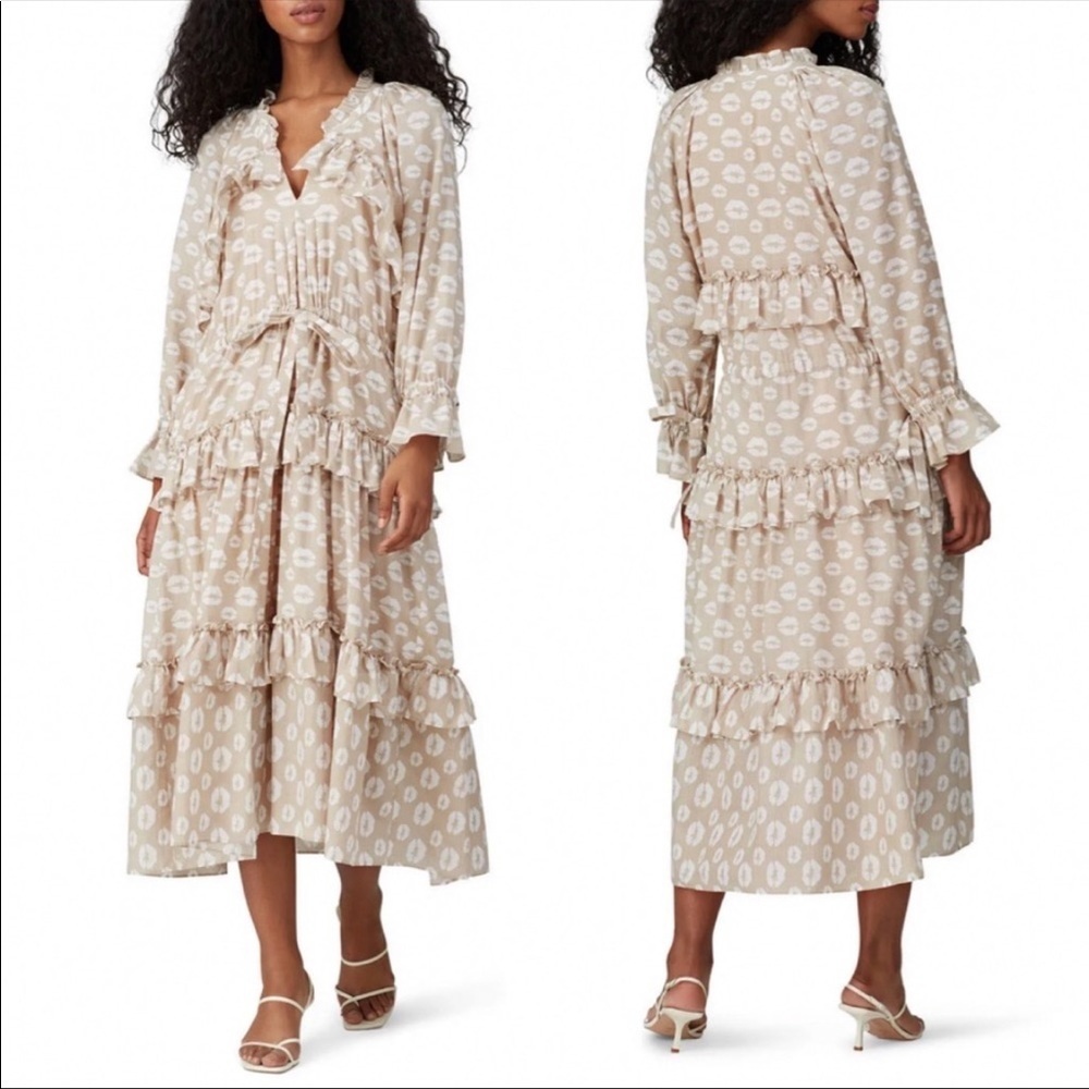 Hofmann Copenhagen Berenice Ruffle Frilled Tiered Long Sleeve Lip Print Dress 4
